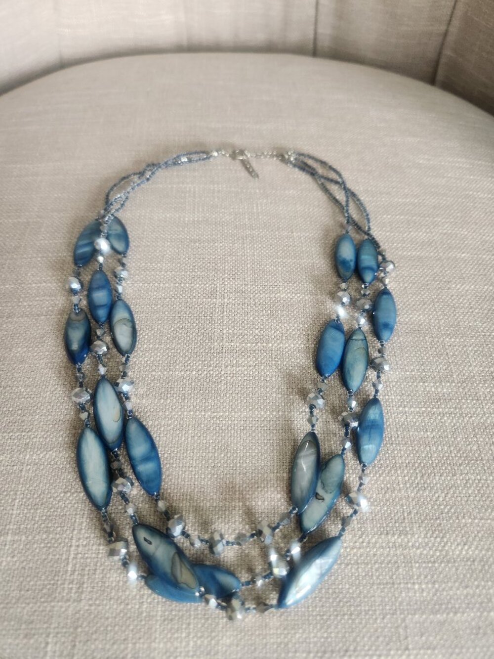 Beautiful 3 Strand Pearlescent Rhinestone Necklace